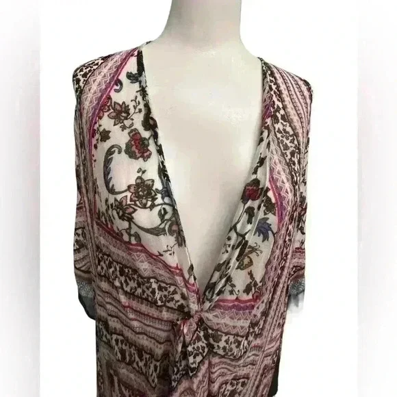 Fringe Trimmed Multi-colored Wrap/Kimono—One Size - Picture 2 of 10